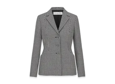Dior Women's 30 Montaigne Bar Jacket Single Breasted Houndstooth Wool "Black/White"