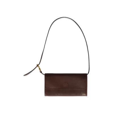 MIU MIU Nappa Leather Wallet with Shoulder Strap "Briarwood"