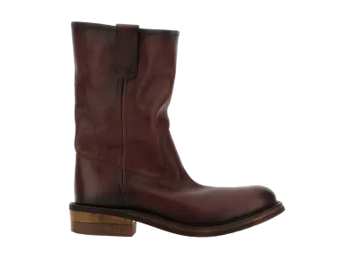 MIU MIU Women's Foule Leather Booties "Coffee"
