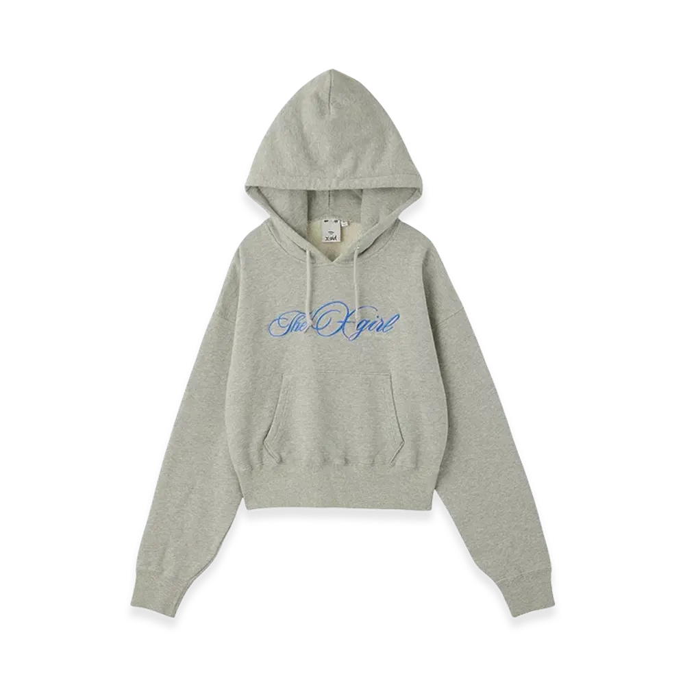 X-Girl Women's Cursive Logo Embroidery Compact Sweat Hoodie "Ash"