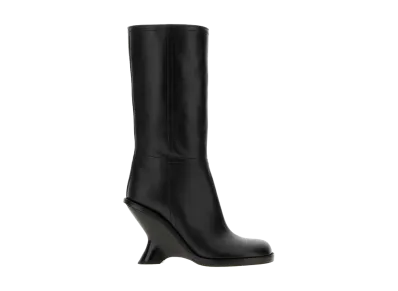 DRIES VAN NOTEN Women's Curved Wedge Heel Boots "Black"