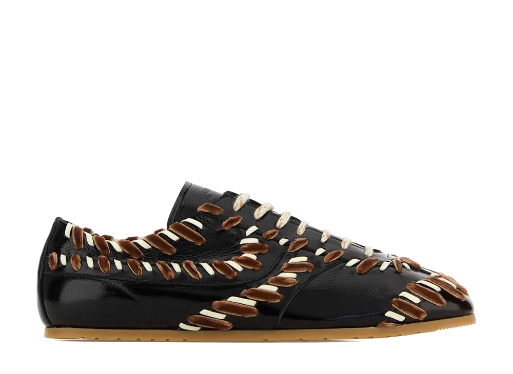 DRIES VAN NOTEN Women's Embellished Leather Sneakers "Dark Brown"