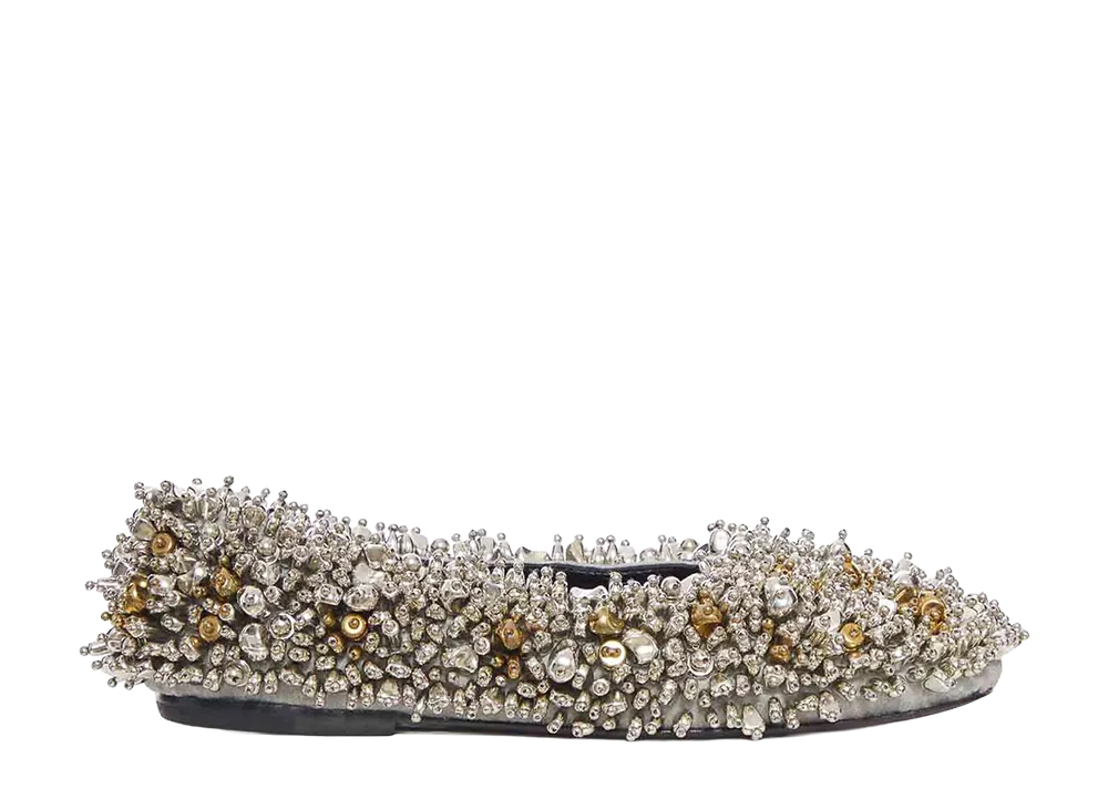 DRIES VAN NOTEN Women's Embellished Fabric Ballerinas "Silver"