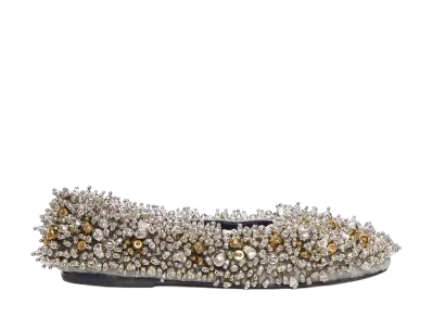 DRIES VAN NOTEN Women's Embellished Fabric Ballerinas "Silver"