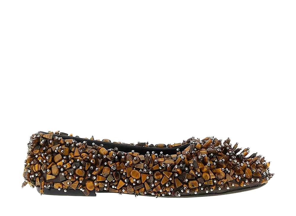 DRIES VAN NOTEN Women's Beaded Ballet Flats "Brown"