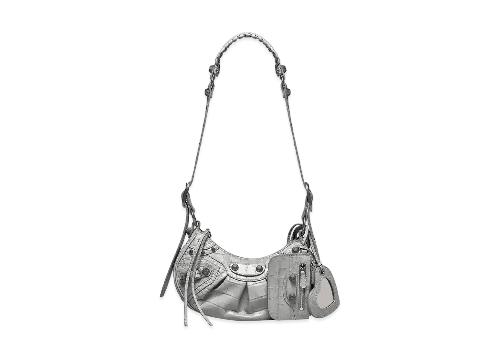 BALENCIAGA Le Cagole XS Shoulder Bag Crocodile Embossed "Grey"