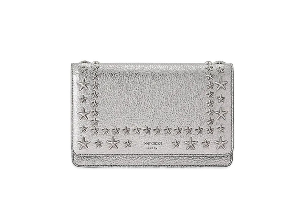 Jimmy Choo Palace Metallic Soft Grainy Calf Leather Mini Bag With Star Studs "Dark Silver/Gunmetal"