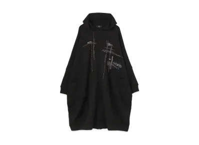 Yohji Yamamoto Y's COTTON LYOCELL FLEECE EMBROIDERY LONG HOODIE "Black"