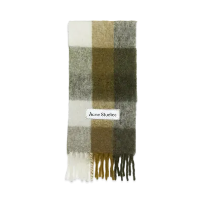 Acne Studios Mohair Check Scarf "Taupe/Green/Black"