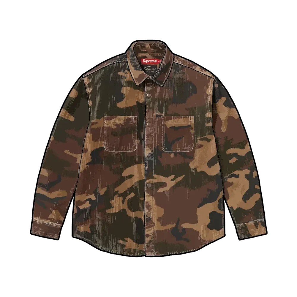Supreme Wide Wale Corduroy Snap Shirt "Woodland Camo"