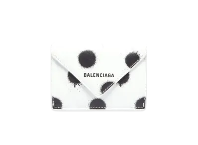 BALENCIAGA Papier Mini Wallet In Sprayed Polka Dots Smooth Calfskin "White"