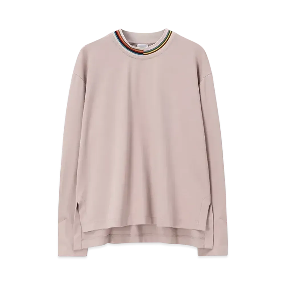 Paul Smith Women's Signature Neck Long Sleeve Cut and Sewn "Ecru"