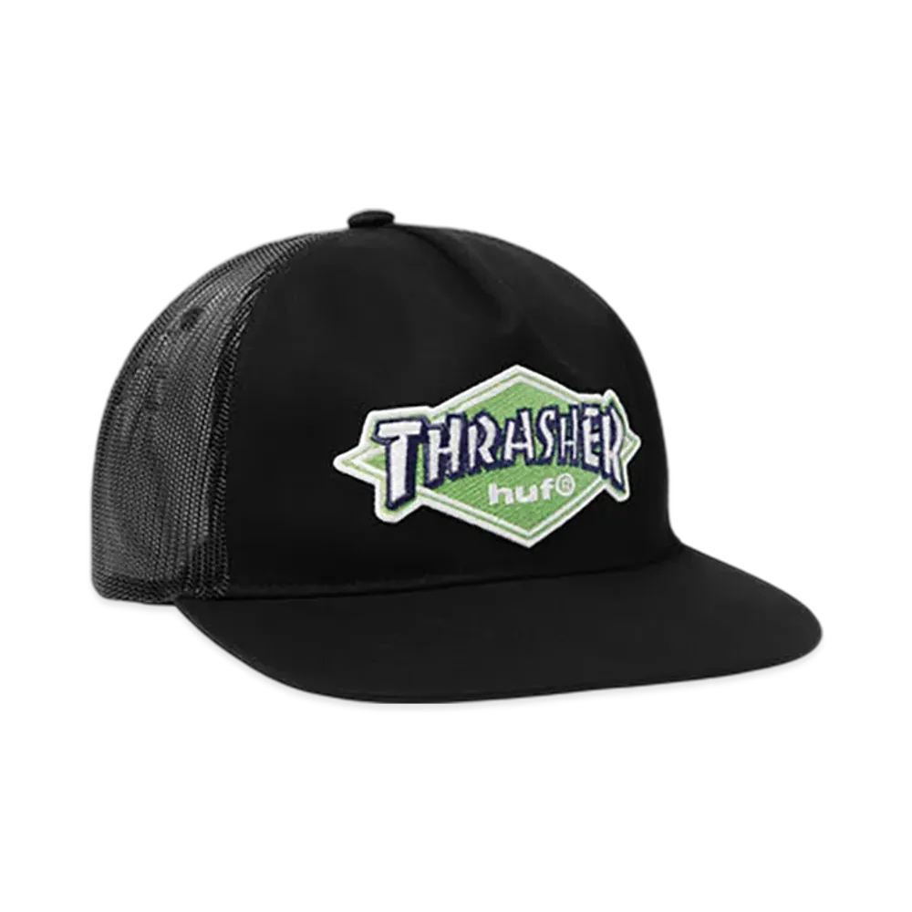 HUF x THRASHER Logo Twill Trucker "Black"