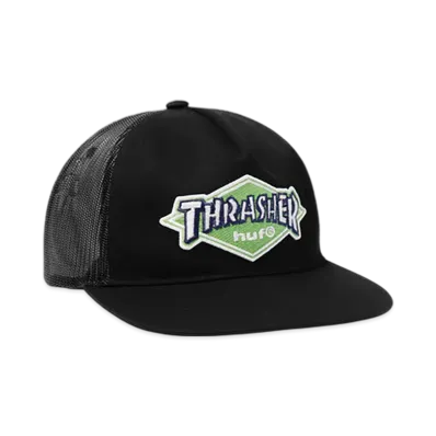 HUF x THRASHER Logo Twill Trucker "Black"