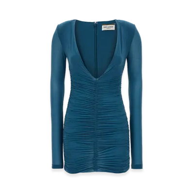 Saint Laurent Women's Draped Jersey Dress "Green"