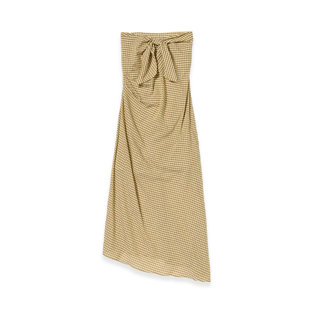 AURALEE Women's Airy Light Cotton Check Strapless Dress "Mustard Gingham Check"