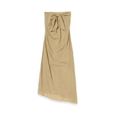 AURALEE Women's Airy Light Cotton Check Strapless Dress "Mustard Gingham Check"