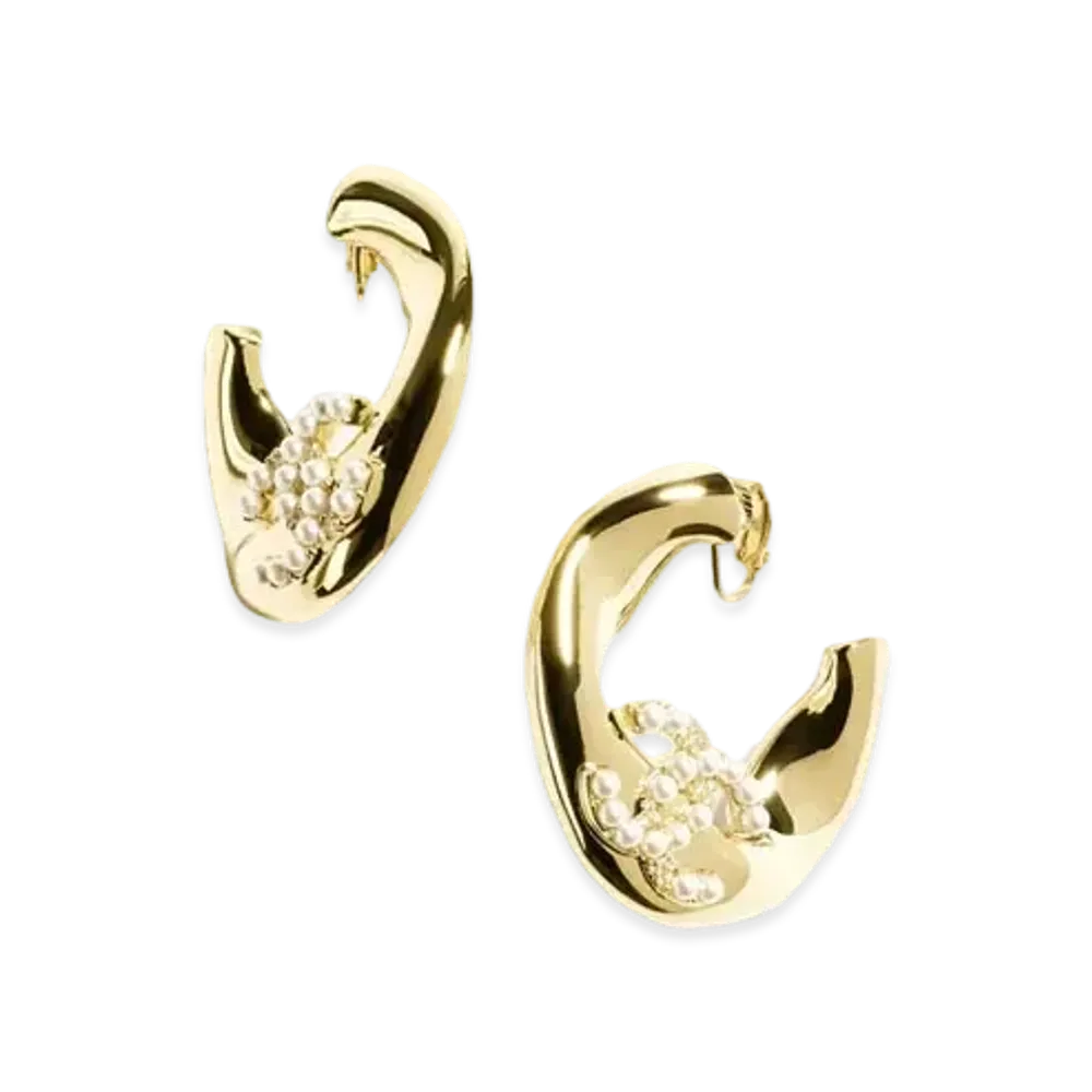 CHANEL Clip-On Hoop Earrings Metal, Glass Pearls & Strass "Gold/Pearly White/Crystal"