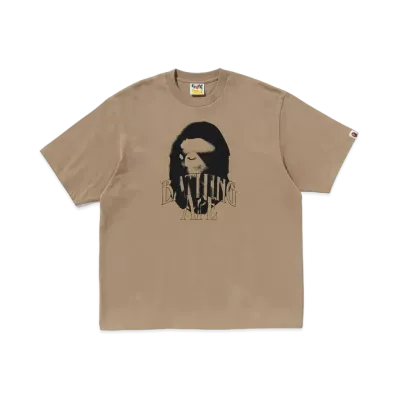 A BATHING APE Spray Print Logo Relaxed Fit Tee "Beige"