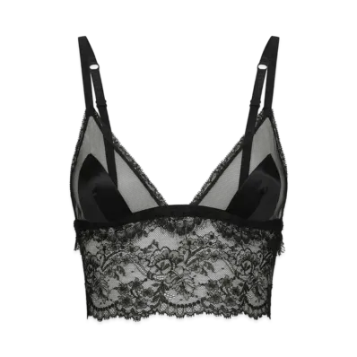 DOLCE&GABBANA Soft-Cup Satin Bralette With Lace Detailing "Black"