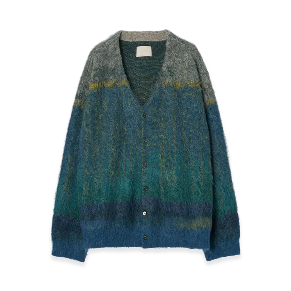 YOKE Kid Mohair Wool Brushed Tree Jaquard Cardigan "Green"
