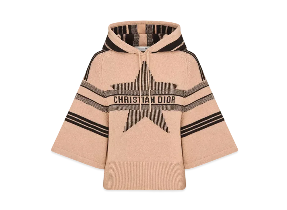 Dior DiorAlps Three-Quarter Sleeve Hooded Sweater Wool and Cashmere Knit with Dior Star Motif "Pink/Black"