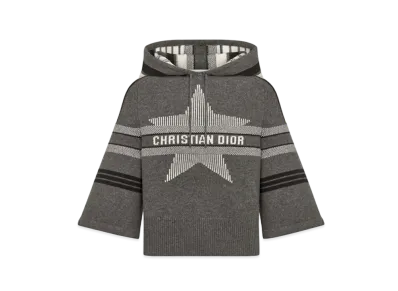 Dior DiorAlps Three-Quarter Sleeve Hooded Sweater Wool and Cashmere Knit with Dior Star Motif "Gray/White"