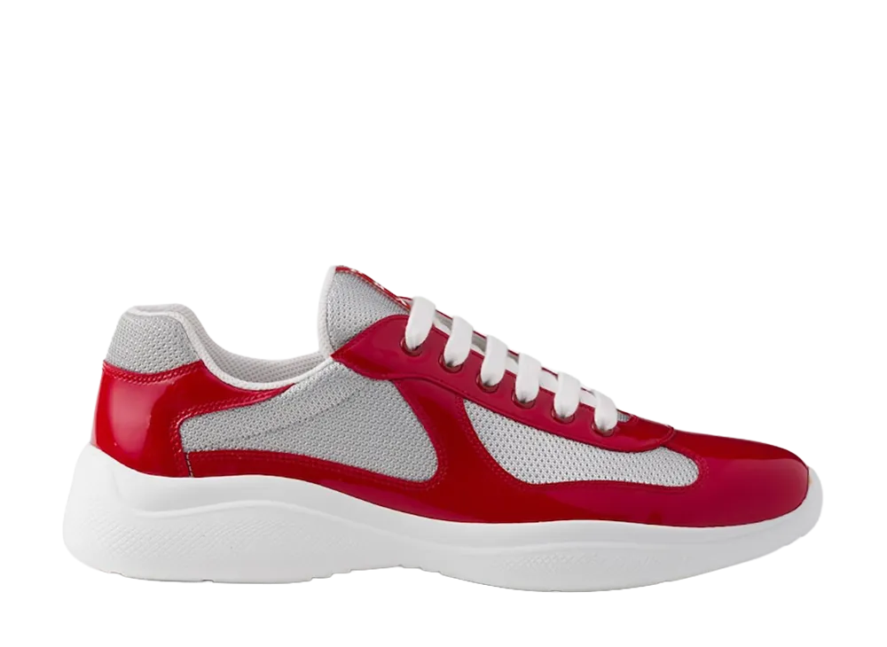 PRADA America's Cup Patent Leather and Technical Fabric Sneakers "Red/Silver"