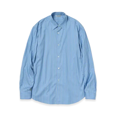 AURALEE Women's Cotton Silk Stripe Shirt "Sax Blue Stripe"