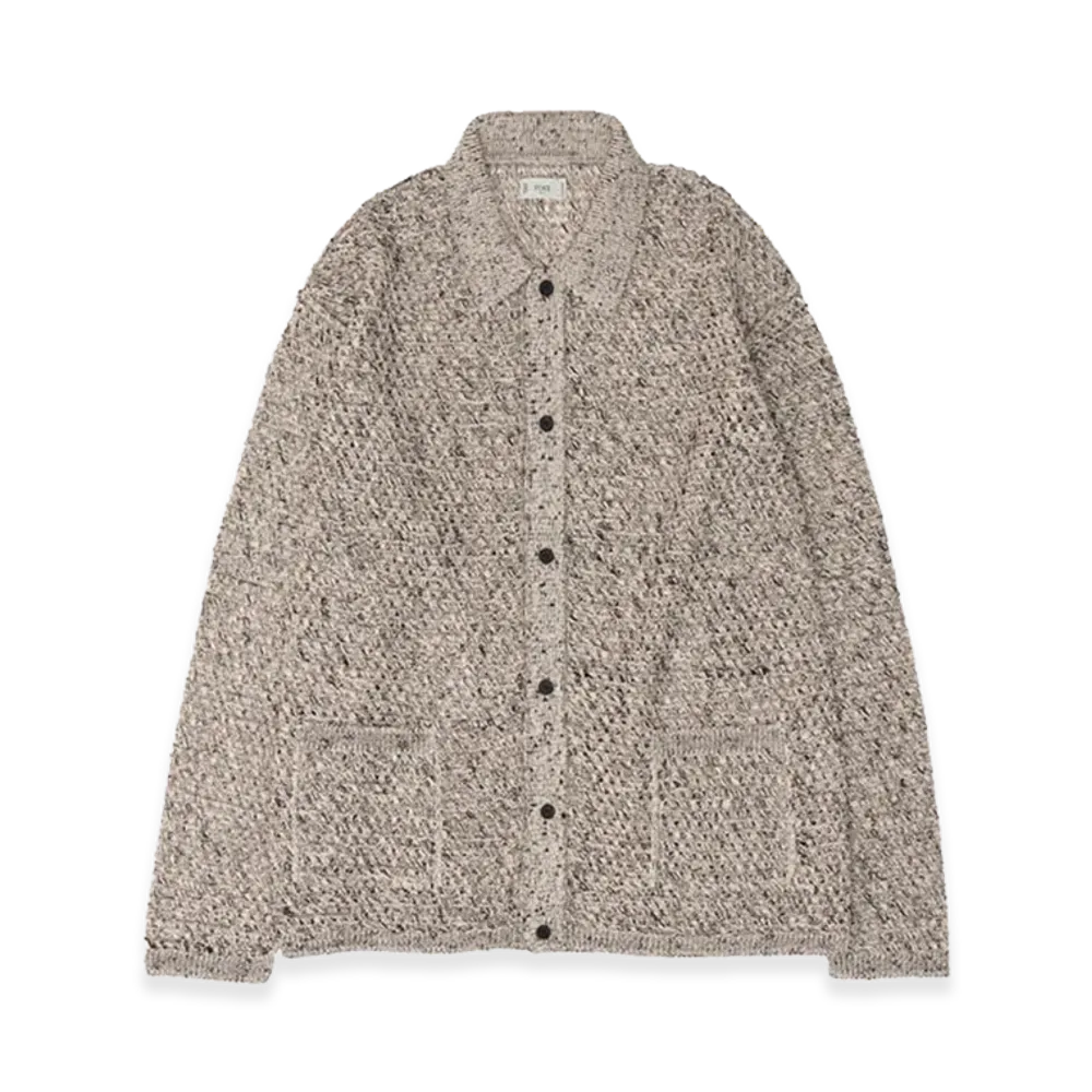 YOKE Cotton Mesh Knit Shirt Cardigan "White"