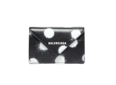 BALENCIAGA Papier Mini Wallet In Sprayed Polka Dots Printed Smooth Calfskin "Black"