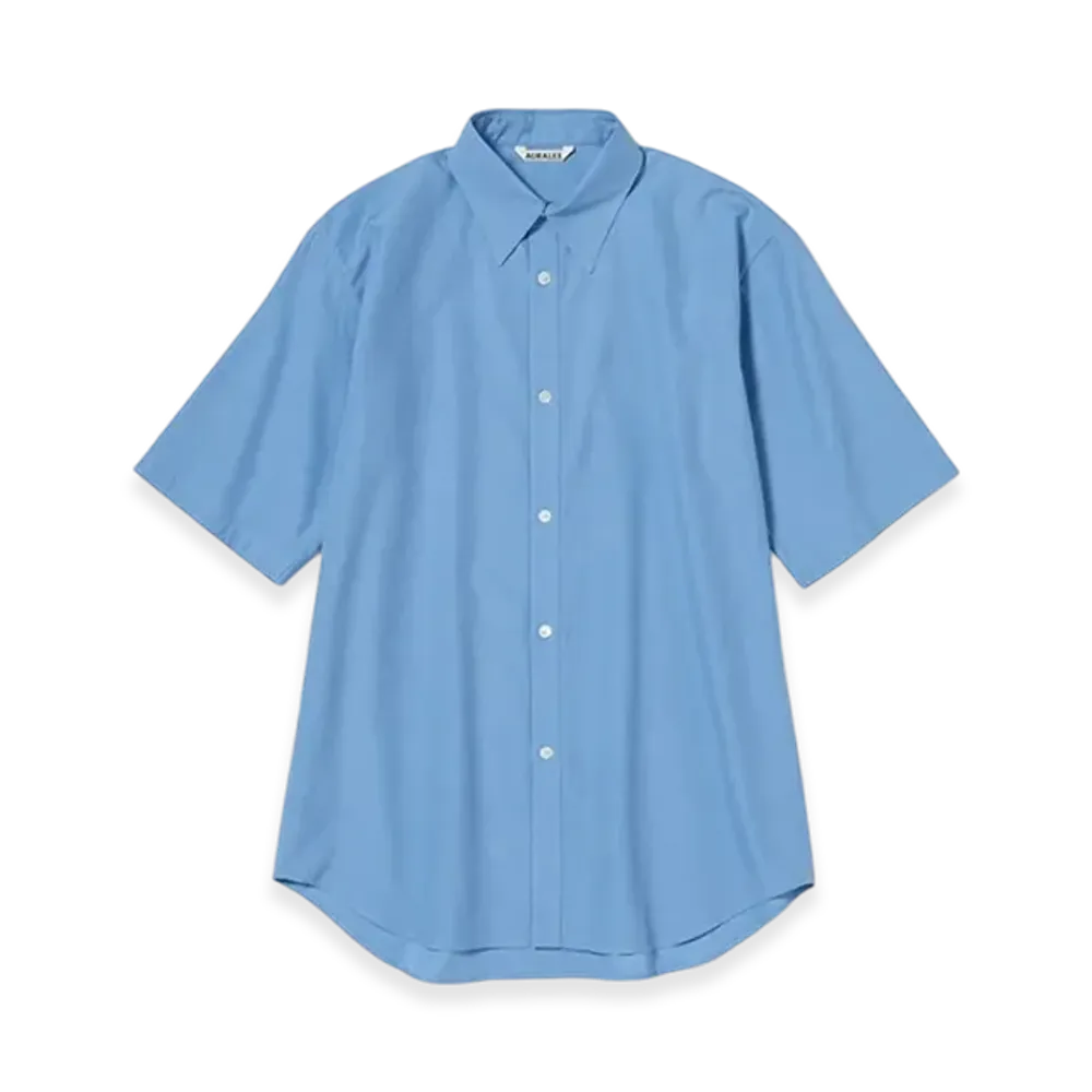 AURALEE Washed Finx Twill Half Sleeved Shirt "Blue"