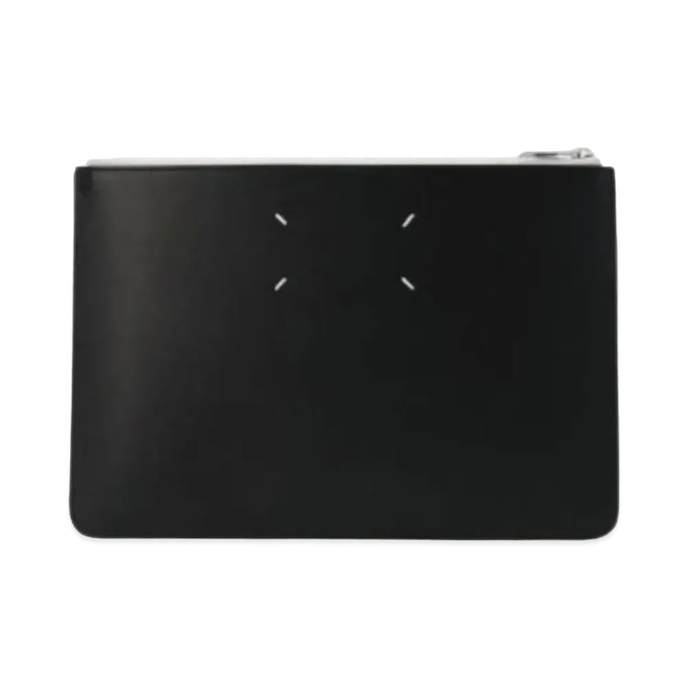 Maison Margiela Crinkle Leather Four Stitches Zipped Pouch "Silver/Black"