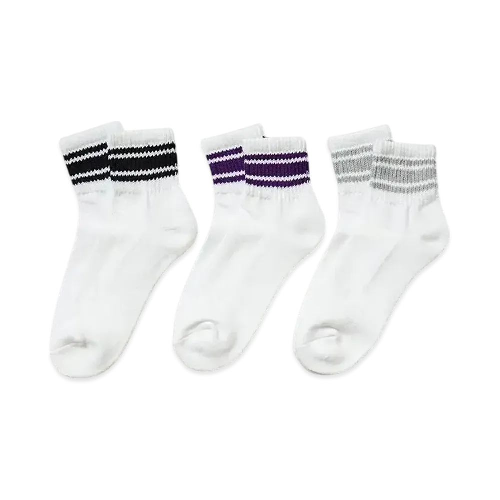 Healthknit Sinker 3-Line Socks 3 Pair Set "Black/Purple/Gray"