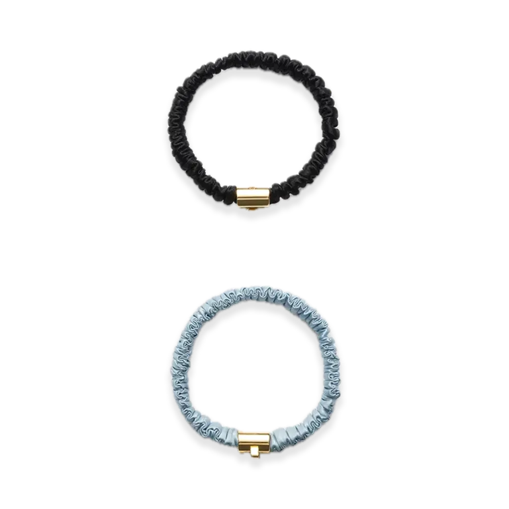 PRADA Satin Crepe Elastic Hair Tie "Black/Light Blue"