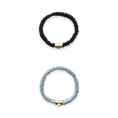 PRADA Satin Crepe Elastic Hair Tie "Black/Light Blue"