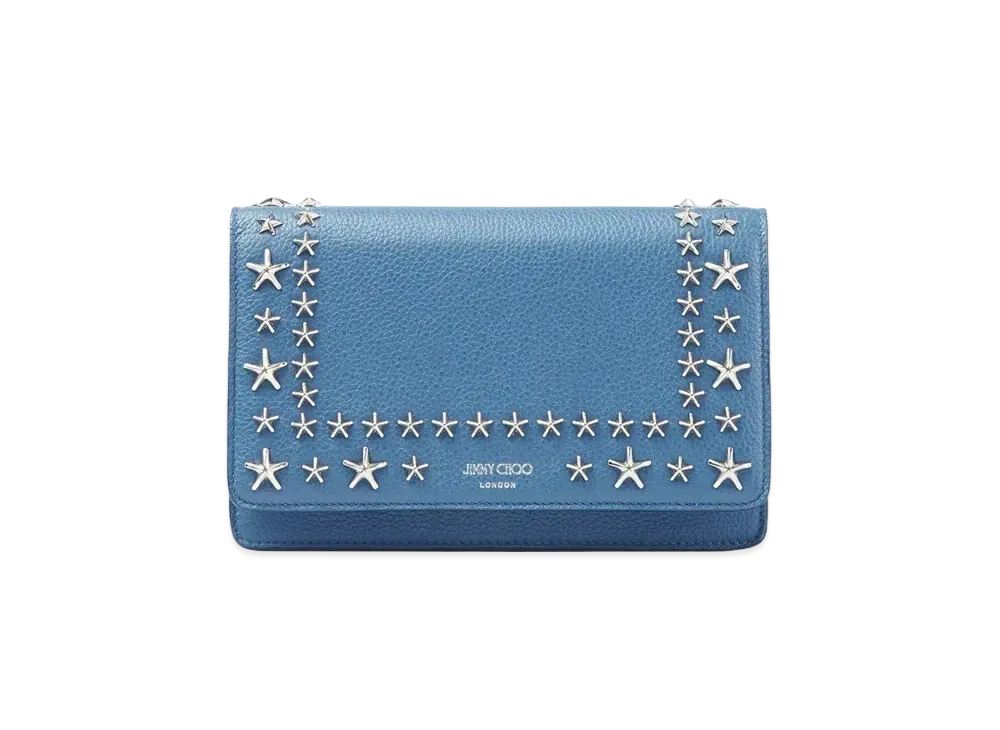 Jimmy Choo Palace Soft Grainy Calf Leather Mini Bag With Star Studs "Silver/Butterfly Blue"