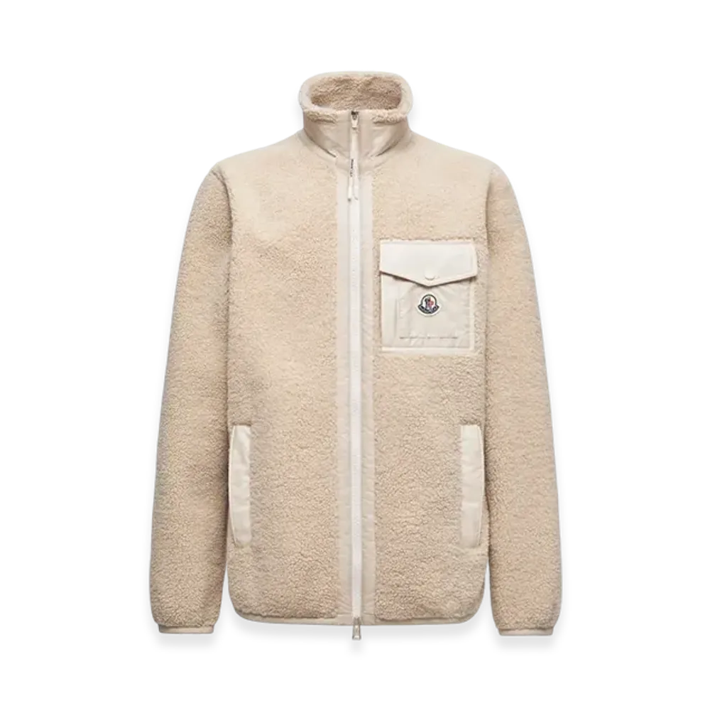 MONCLER Teddy Zip-Up Sweatshirt with Pocket "Light Beige"