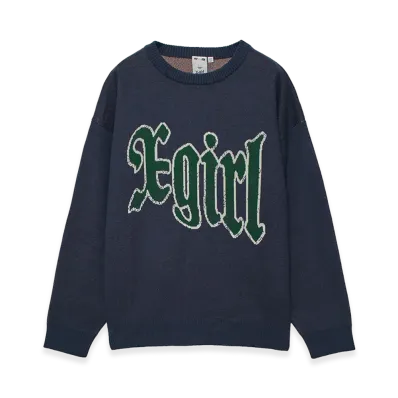 X-Girl Women's Scratched Logo Jacquard Knit Top "Navy"