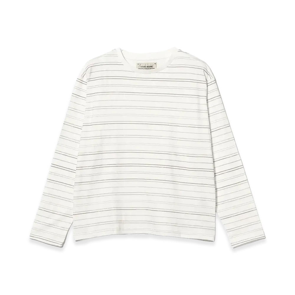 BEAMS FUTURE ARCHIVE Slub Border Long Sleeve Tee "Grey"