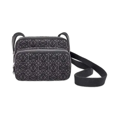 LOEWE Mini Camera Bag In Anagram Jacquard and Calfskin "Anthracite/Black"