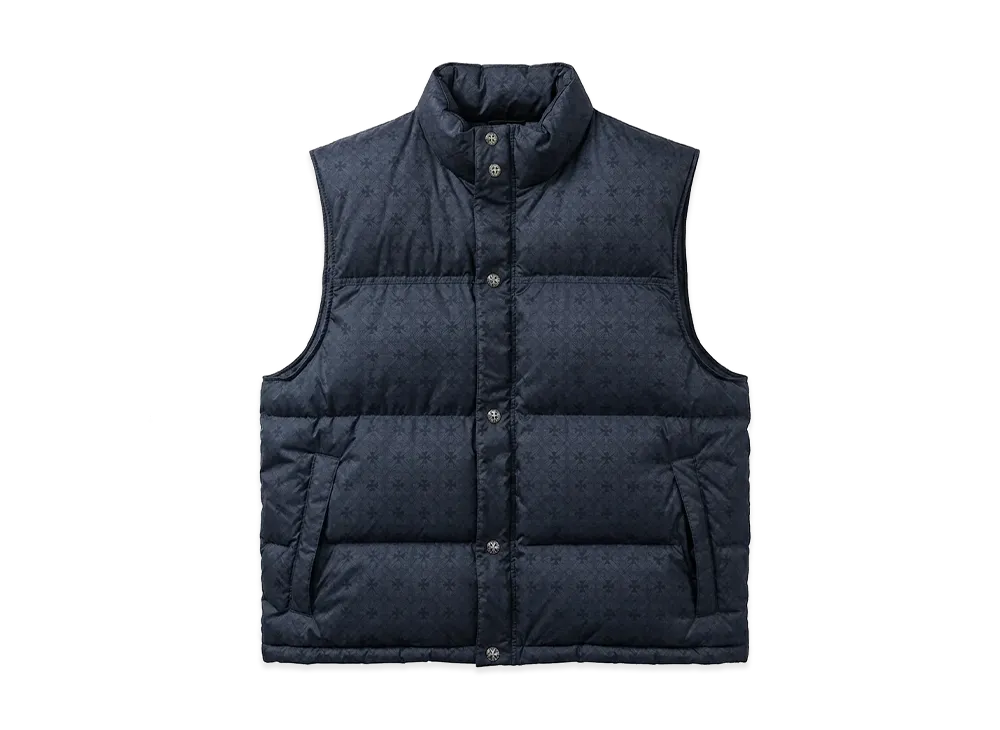 Chrome Hearts Stiff CH Plus All Over Pattern Crossball Button Nylon Down Vest "Navy"