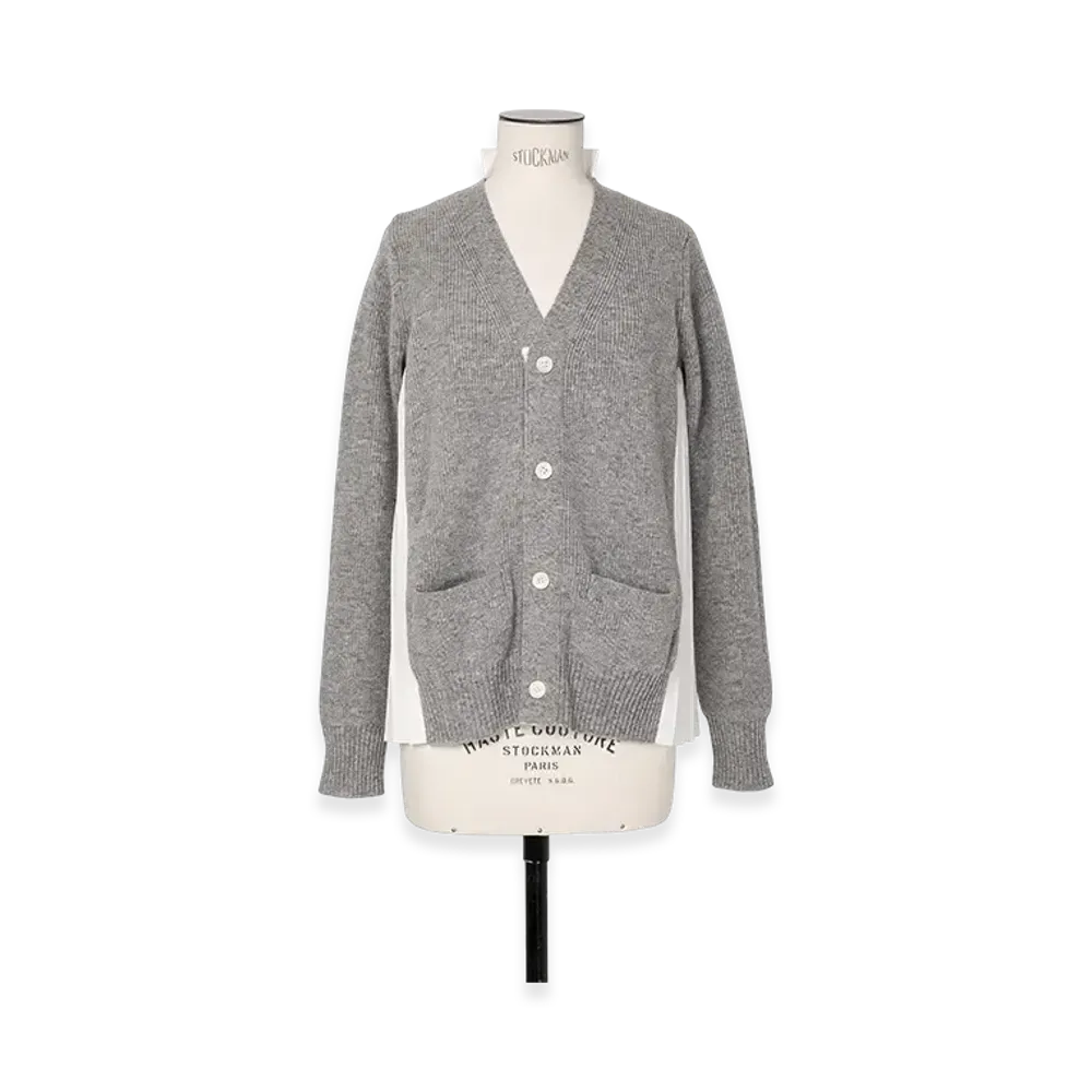 sacai Wool Knit x Cotton Poplin Cardigan "Light Grey/Off White"