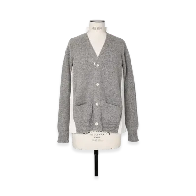 sacai Wool Knit x Cotton Poplin Cardigan "Light Grey/Off White"