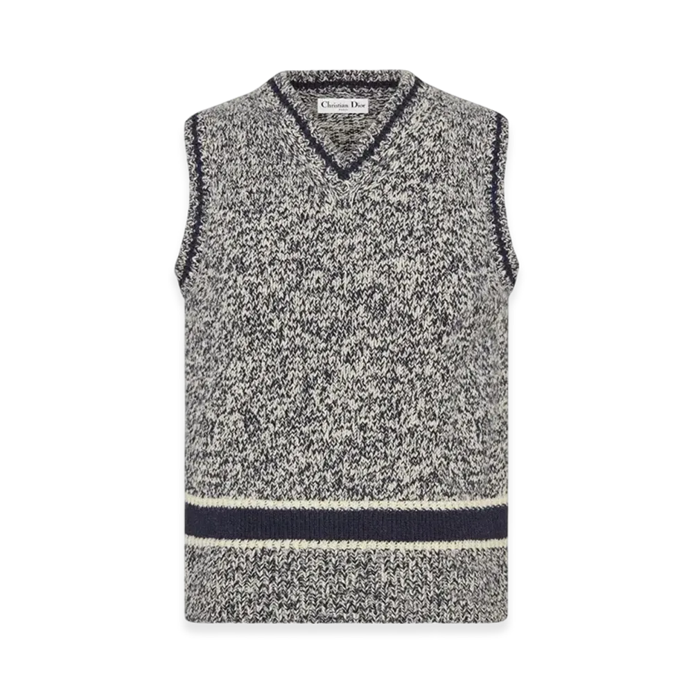 Dior Women's V-Neck Sleeveless Sweater Wool Cashmere Knit "Blue/Grey"