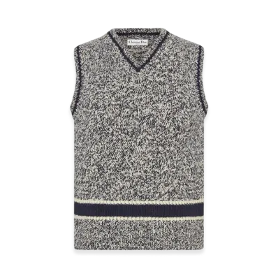 Dior Women's V-Neck Sleeveless Sweater Wool Cashmere Knit "Blue/Grey"