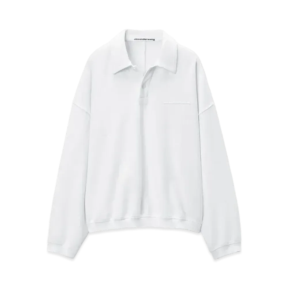 Alexander Wang Puffed Logo Oversized Polo Top In Cotton "White"
