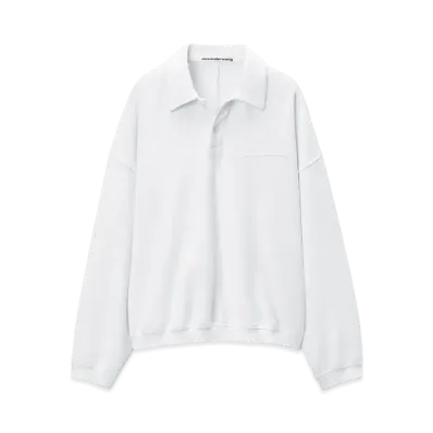 Alexander Wang Puffed Logo Oversized Polo Top In Cotton "White"