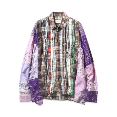 Needles x MIYAGIHIDETAKA FLANNEL SHIRT -> RIBBON WIDE SHIRT "Purple"