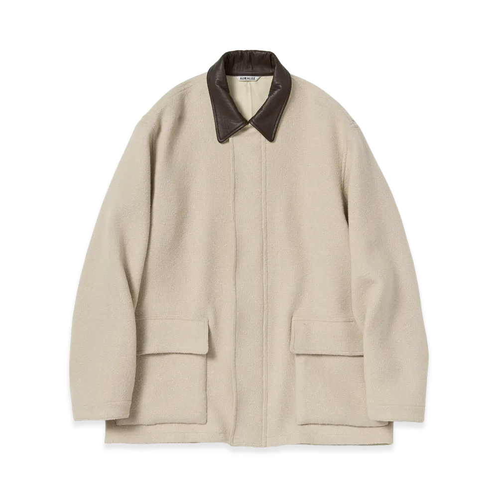 AURALEE Homespun Tweed Zip Blouson "Ivory Beige"
